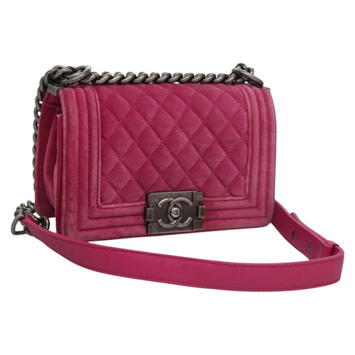 CHANEL Chain Boy Chanel Matelasse Shoulder Bag Velor Pink CC BA245
