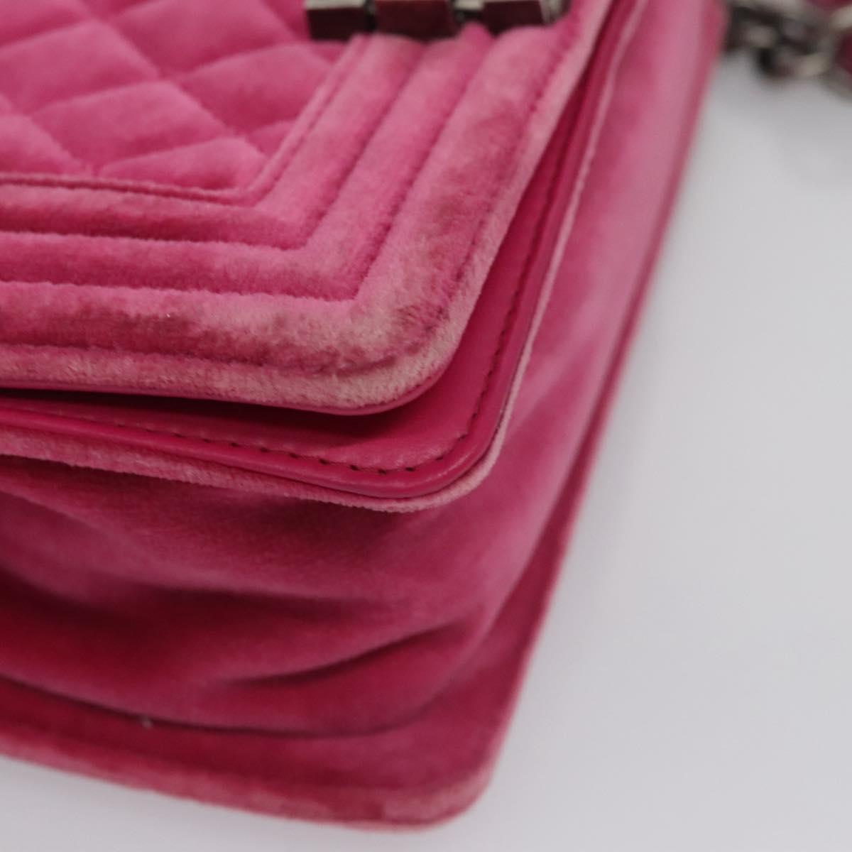 CHANEL Chain Boy Chanel Matelasse Shoulder Bag Velor Pink CC BA245