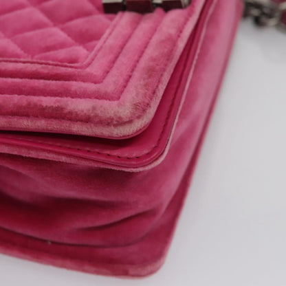 CHANEL Chain Boy Chanel Matelasse Shoulder Bag Velor Pink CC BA245