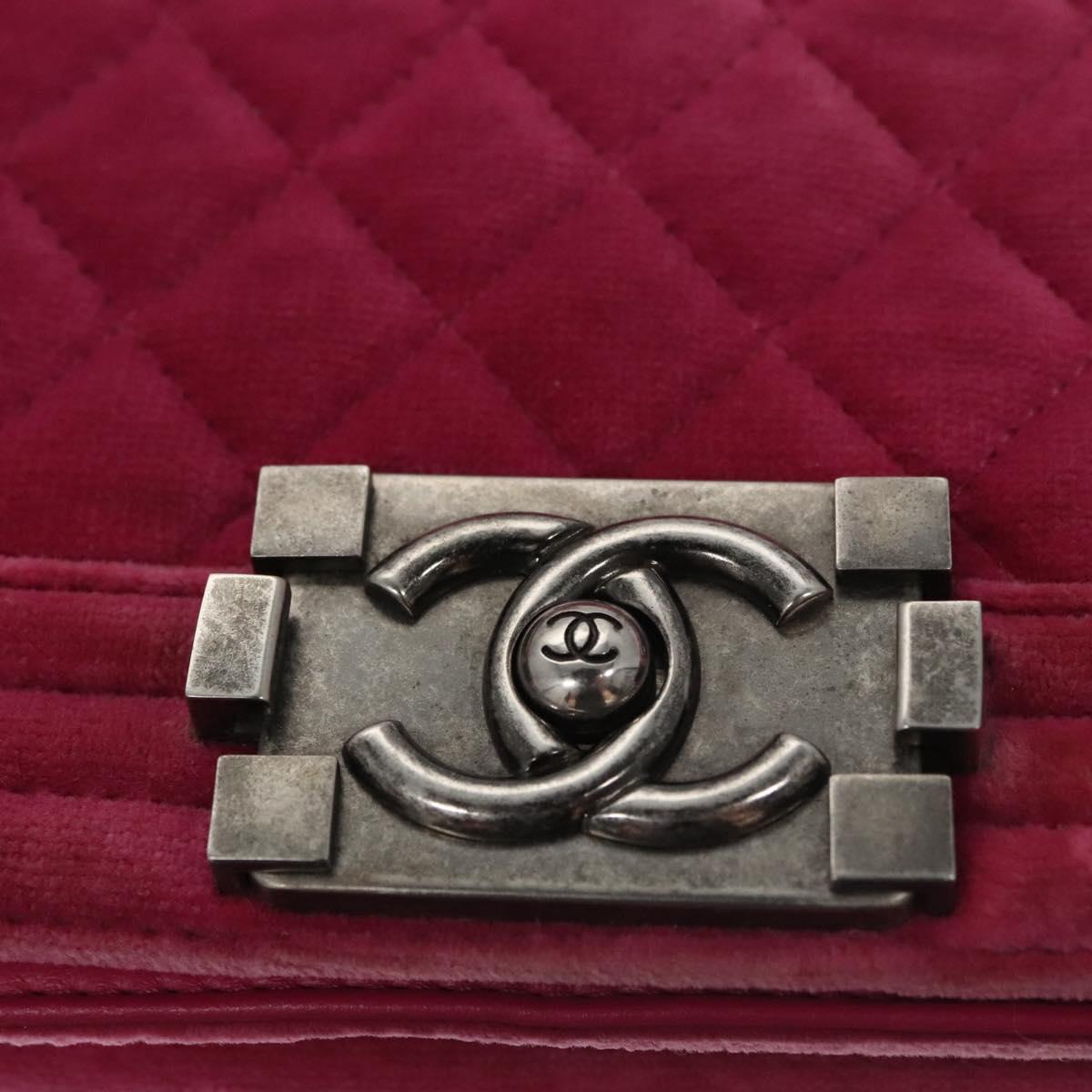 CHANEL Chain Boy Chanel Matelasse Shoulder Bag Velor Pink CC BA245