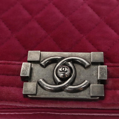 CHANEL Chain Boy Chanel Matelasse Shoulder Bag Velor Pink CC BA245