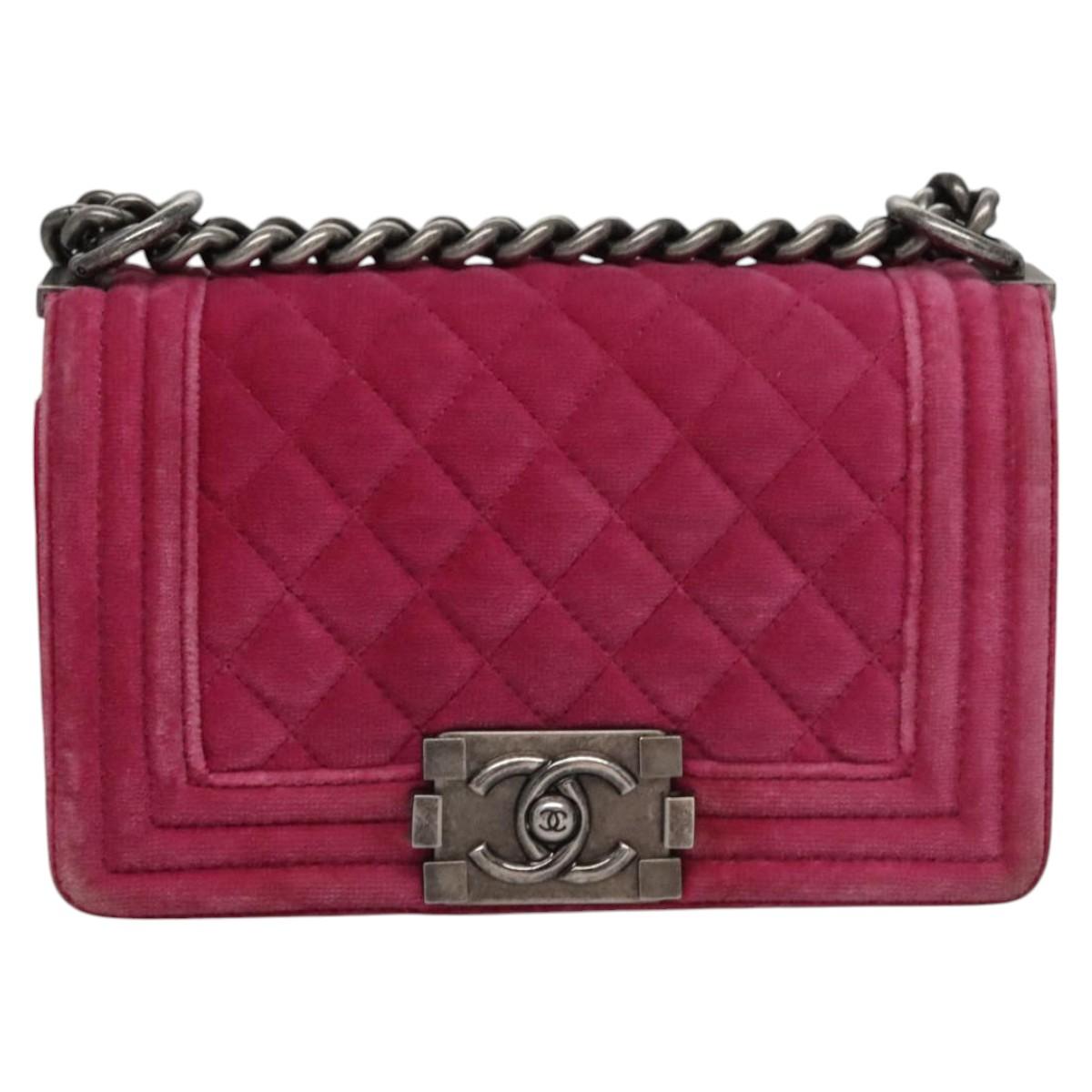 CHANEL Chain Boy Chanel Matelasse Shoulder Bag Velor Pink CC BA245