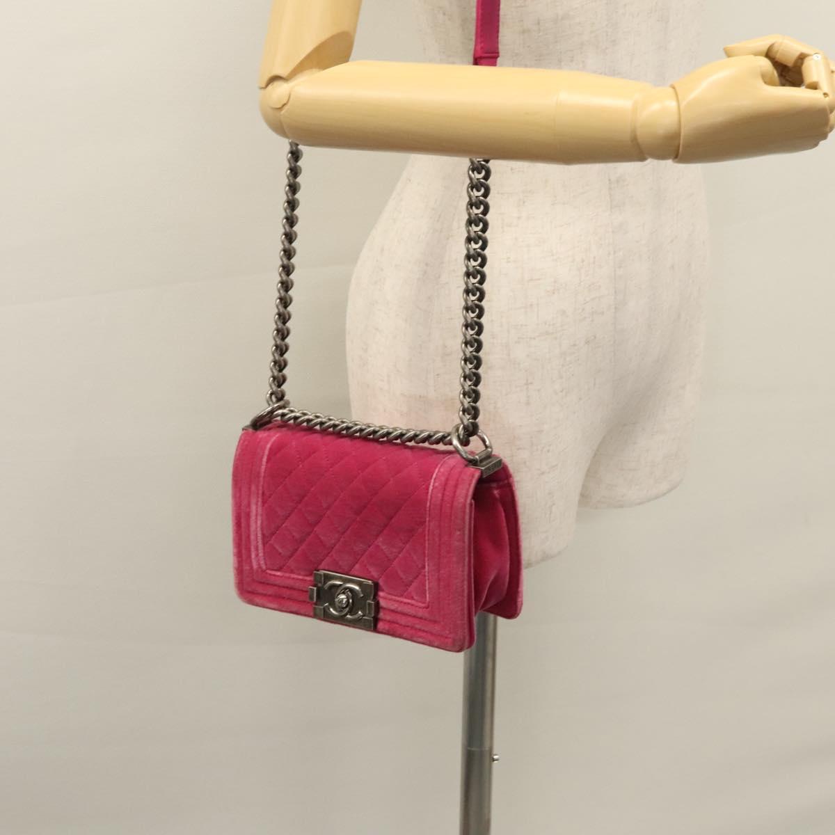 CHANEL Chain Boy Chanel Matelasse Shoulder Bag Velor Pink CC BA245