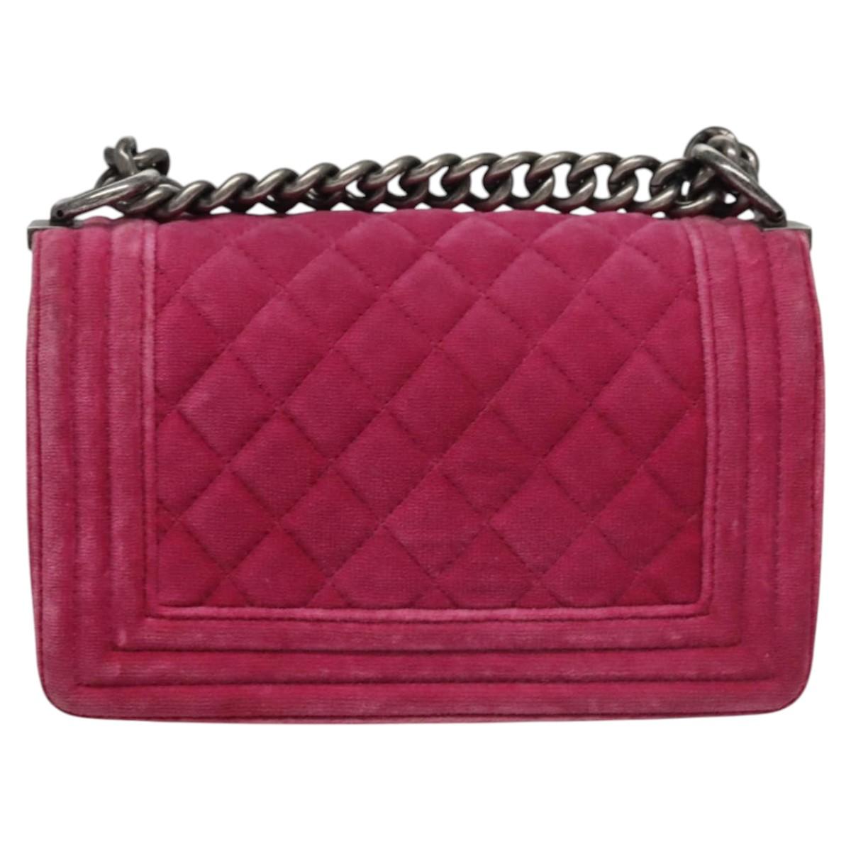 CHANEL Chain Boy Chanel Matelasse Shoulder Bag Velor Pink CC BA245