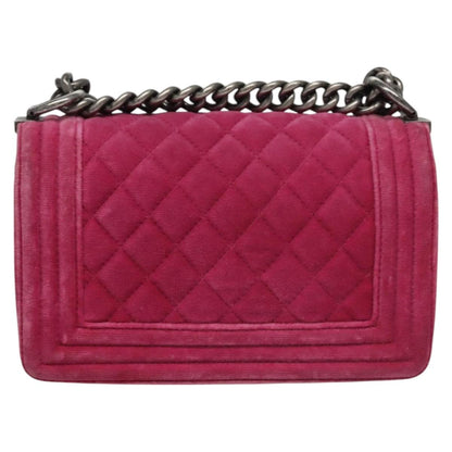 CHANEL Chain Boy Chanel Matelasse Shoulder Bag Velor Pink CC BA245