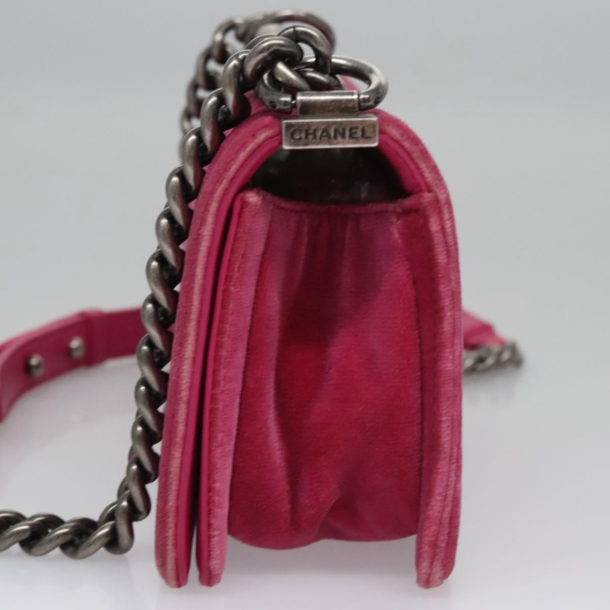 CHANEL Chain Boy Chanel Matelasse Shoulder Bag Velor Pink CC BA245