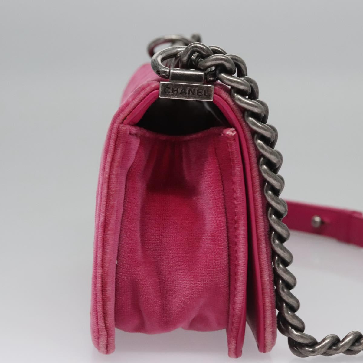 CHANEL Chain Boy Chanel Matelasse Shoulder Bag Velor Pink CC BA245