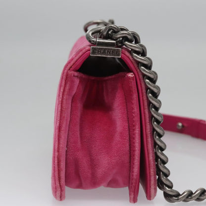 CHANEL Chain Boy Chanel Matelasse Shoulder Bag Velor Pink CC BA245