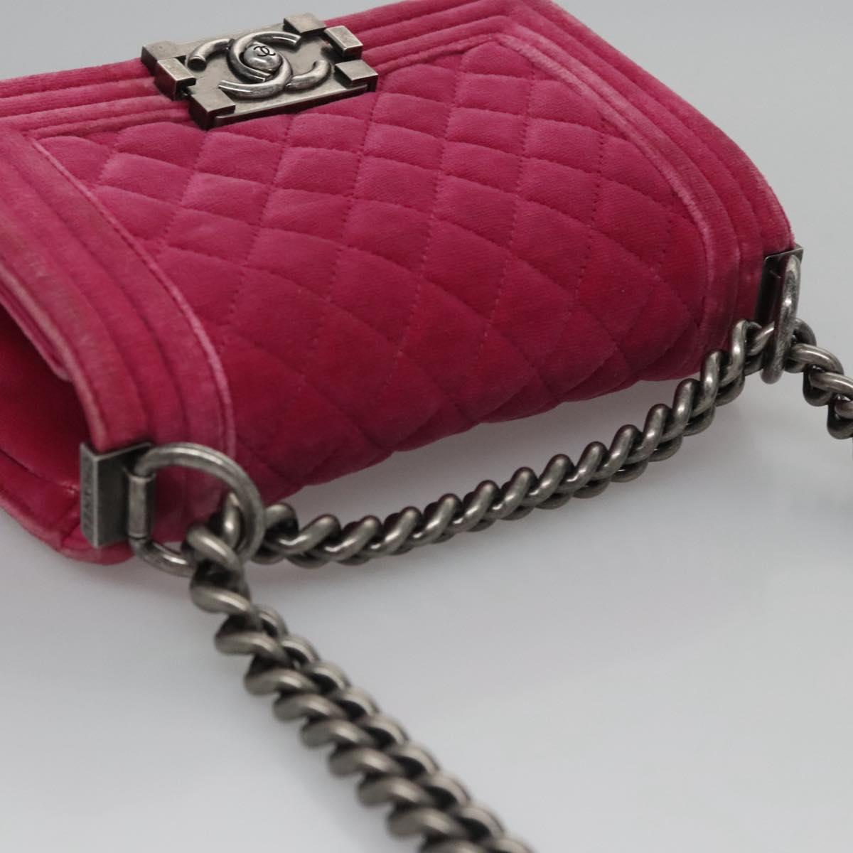 CHANEL Chain Boy Chanel Matelasse Shoulder Bag Velor Pink CC BA245