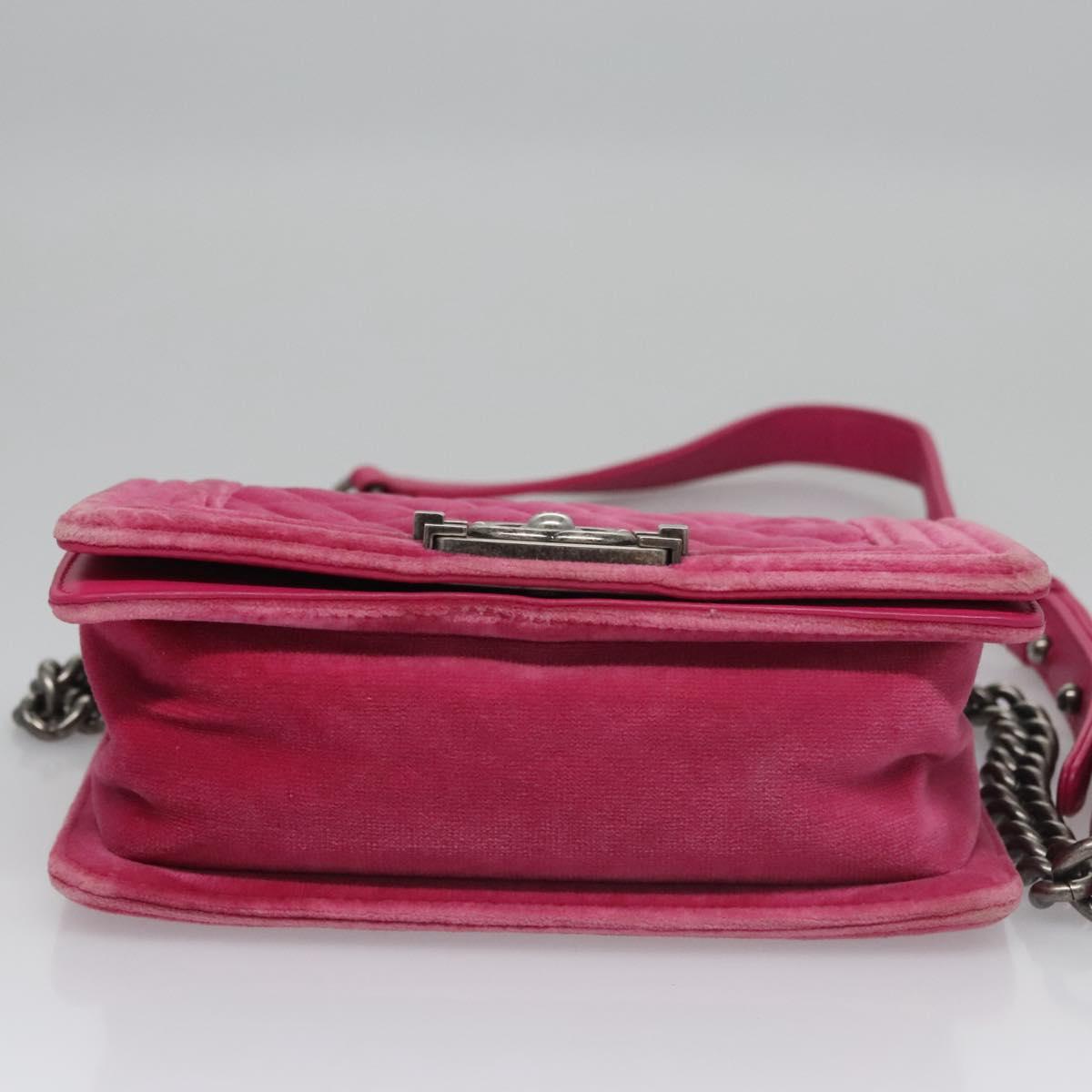 CHANEL Chain Boy Chanel Matelasse Shoulder Bag Velor Pink CC BA245