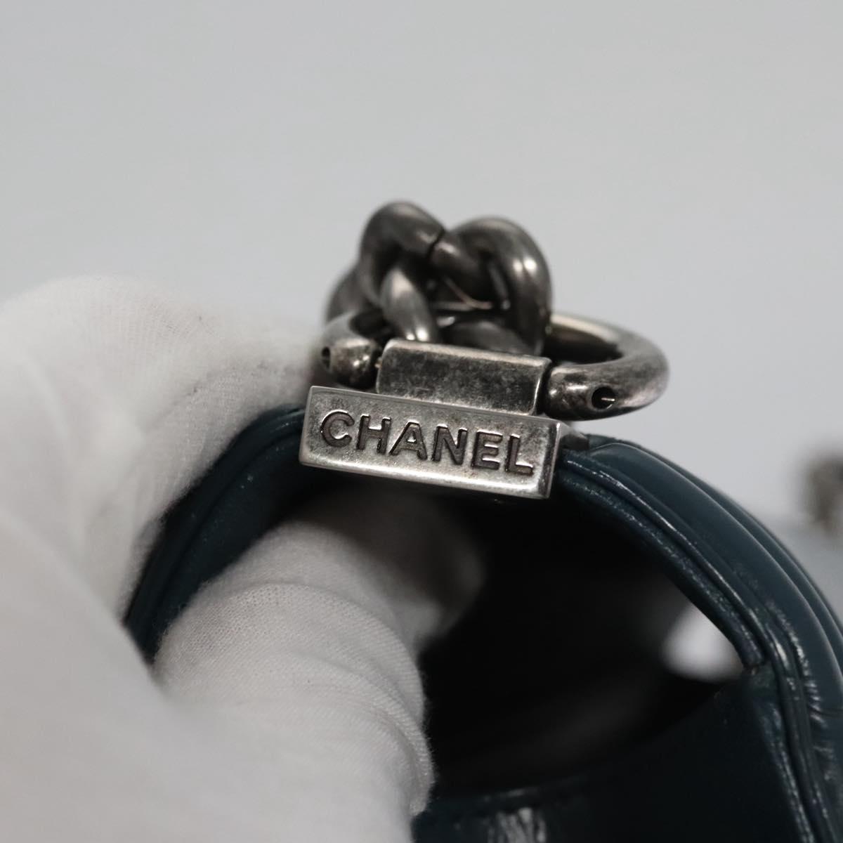 CHANEL Chain Matelasse Boy Chanel Shoulder Bag Leather Blue CC BA247A