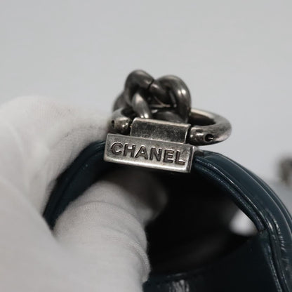 CHANEL Chain Matelasse Boy Chanel Shoulder Bag Leather Blue CC BA247A