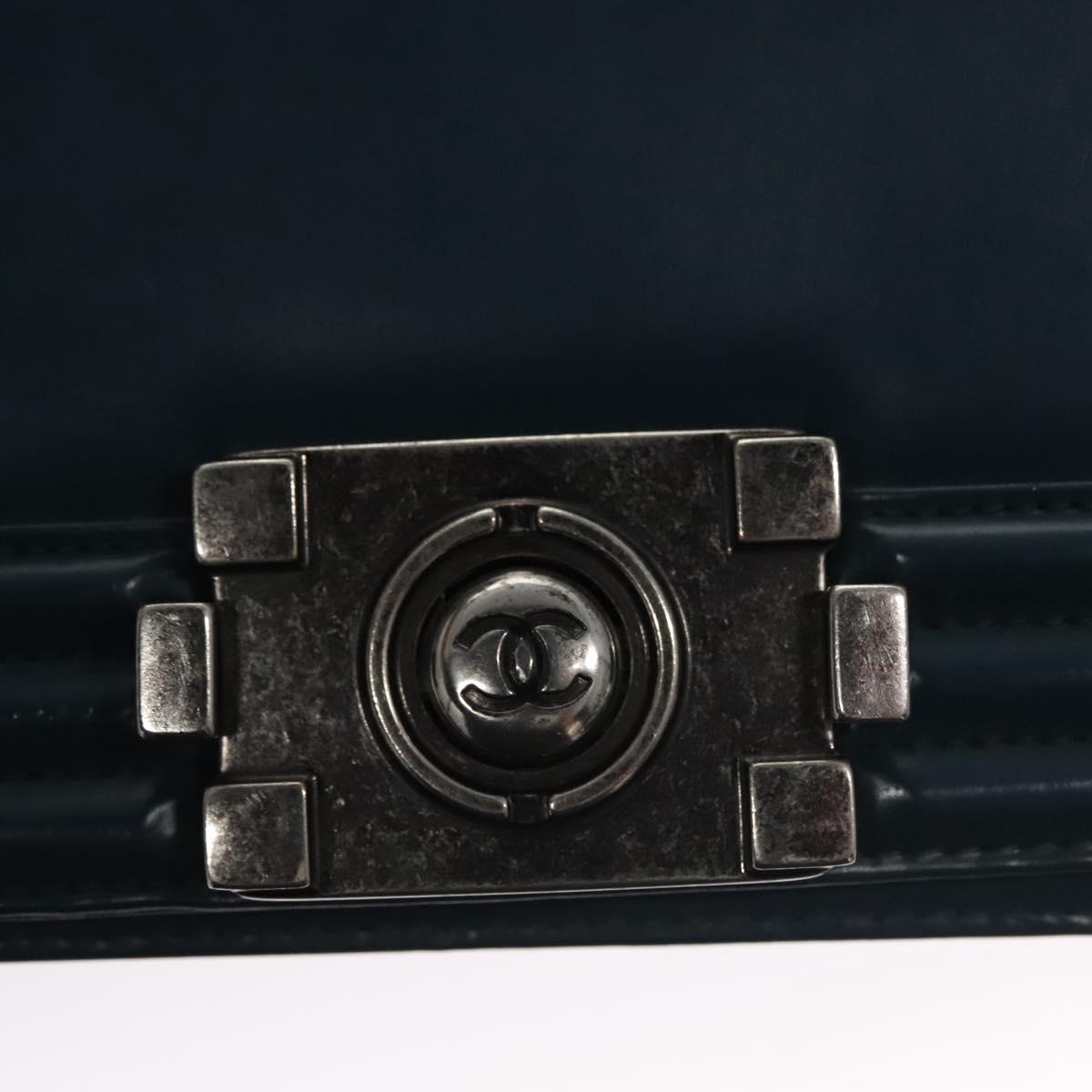 CHANEL Chain Matelasse Boy Chanel Shoulder Bag Leather Blue CC BA247A