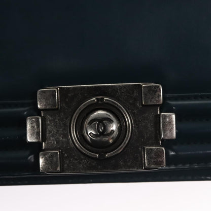 CHANEL Chain Matelasse Boy Chanel Shoulder Bag Leather Blue CC BA247A