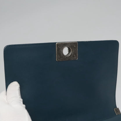 CHANEL Chain Matelasse Boy Chanel Shoulder Bag Leather Blue CC BA247A