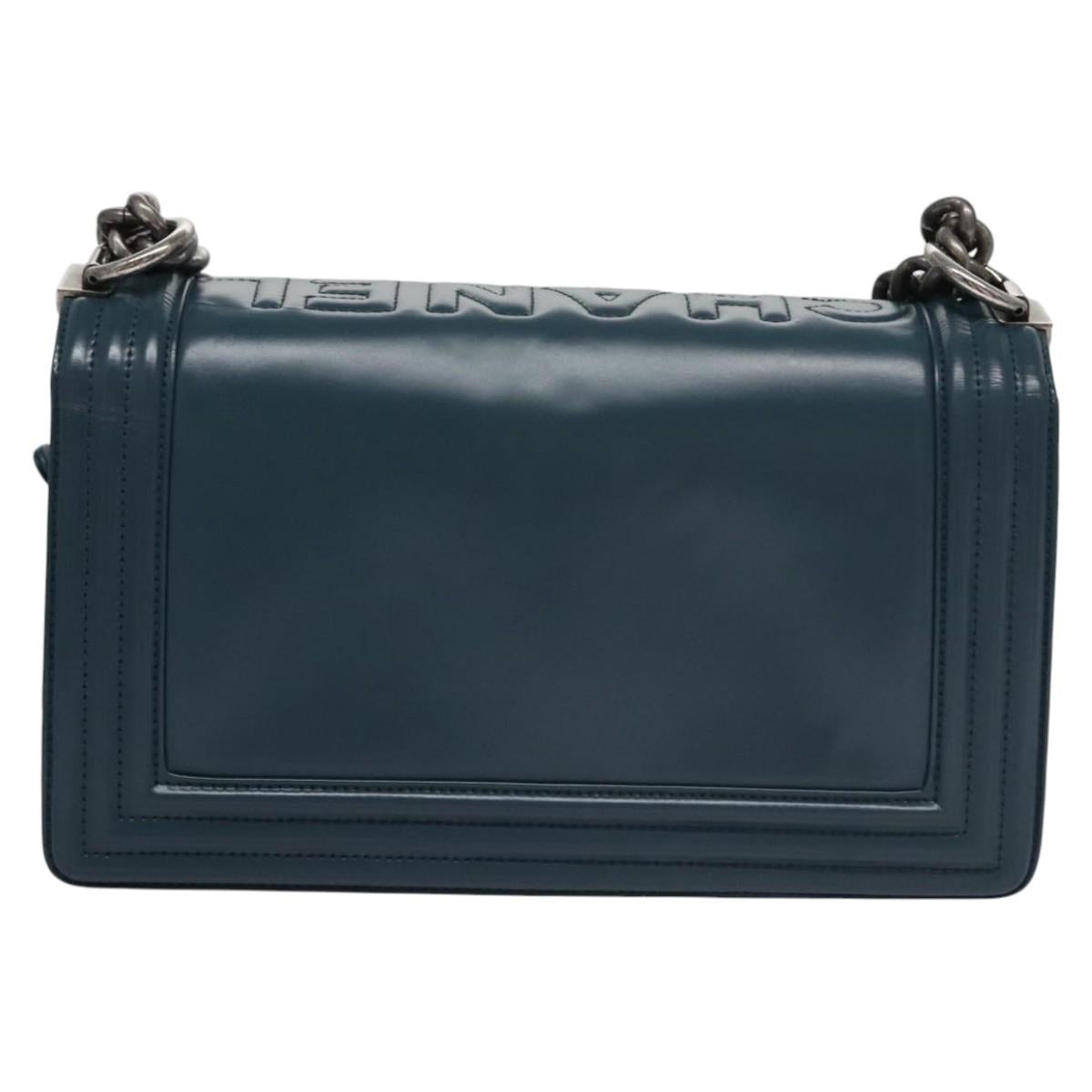 CHANEL Chain Matelasse Boy Chanel Shoulder Bag Leather Blue CC BA247A