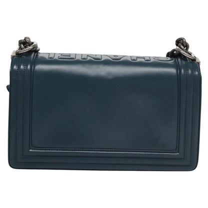 CHANEL Chain Matelasse Boy Chanel Shoulder Bag Leather Blue CC BA247A
