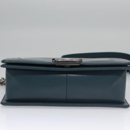 CHANEL Chain Matelasse Boy Chanel Shoulder Bag Leather Blue CC BA247A