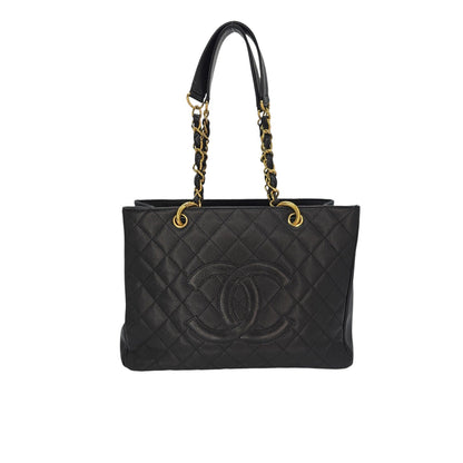 Chanel Vintage Black Quilted Caviar Grand Shopping Tote