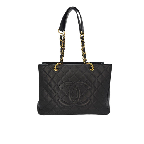 Chanel Vintage Black Quilted Caviar Grand Shopping Tote