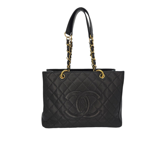 Chanel Vintage Black Quilted Caviar Grand Shopping Tote