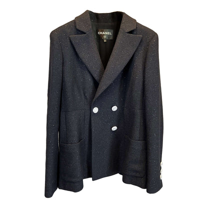 Chanel black jacket with white buttons