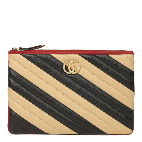 Gucci Calfskin GG Marmont Quilted Leather Pouch in Beige and Black