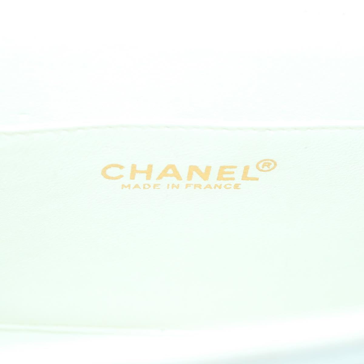 CHANEL Choco Bar line Chain Shoulder Bag Leather White CC bs10047