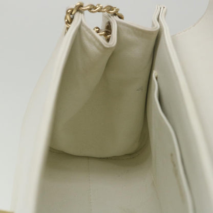 CHANEL Choco Bar line Chain Shoulder Bag Leather White CC bs10047