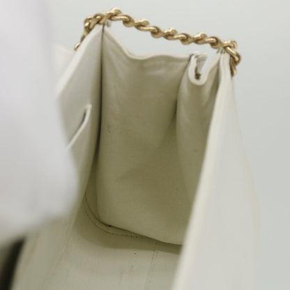 CHANEL Choco Bar line Chain Shoulder Bag Leather White CC bs10047