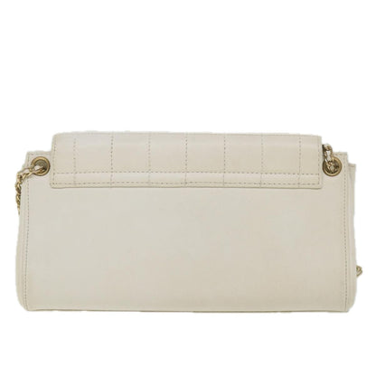 CHANEL Choco Bar line Chain Shoulder Bag Leather White CC bs10047