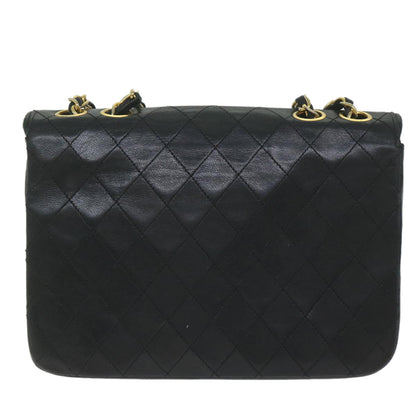 CHANEL Matelasse Chain Shoulder Bag Lamb Skin Black White CC bs10325