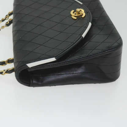 CHANEL Matelasse Chain Shoulder Bag Lamb Skin Black White CC bs10325