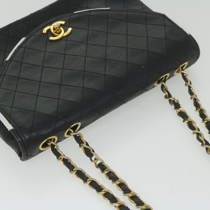 CHANEL Matelasse Chain Shoulder Bag Lamb Skin Black White CC bs10325