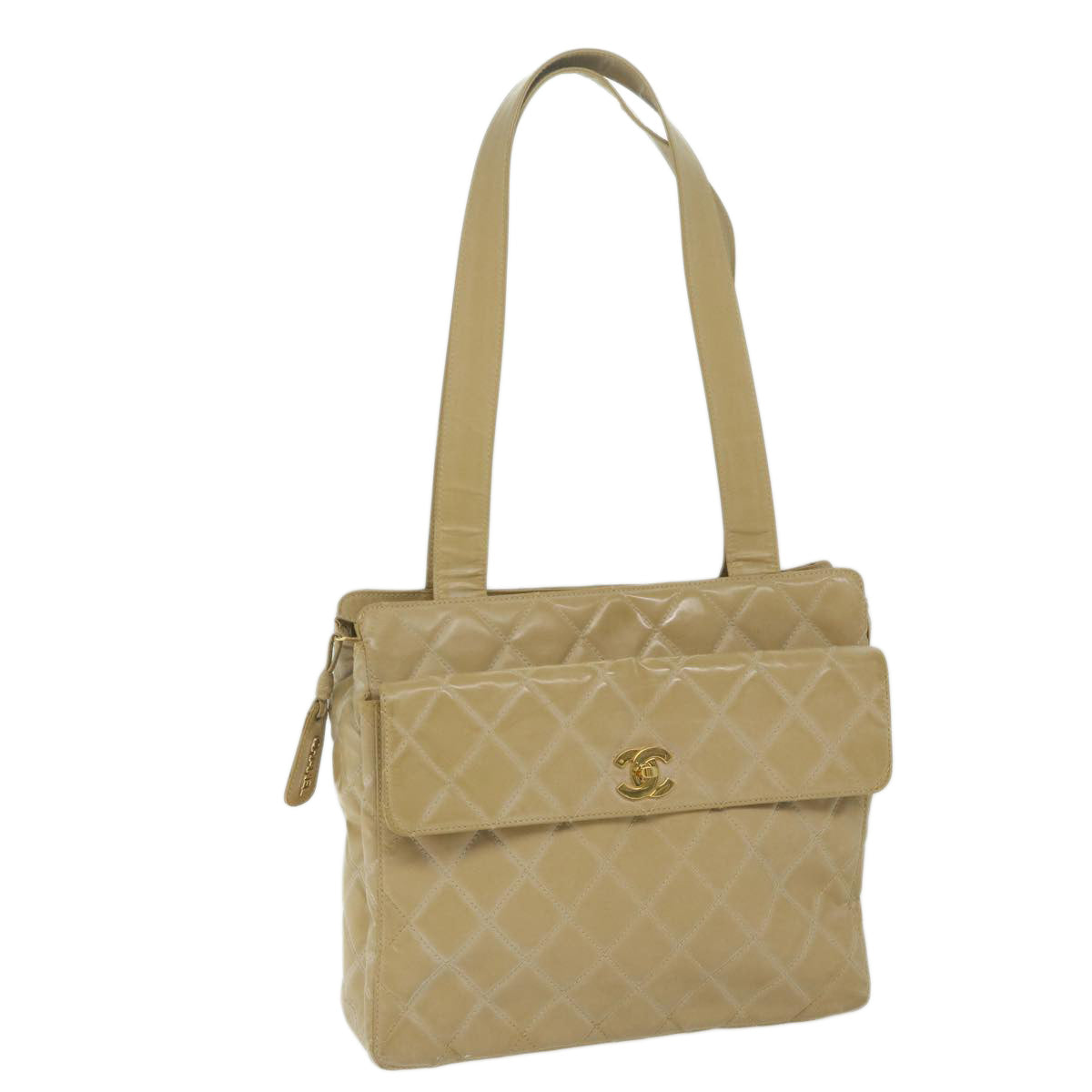 CHANEL Shoulder Bag Patent leather Beige CC bs10487