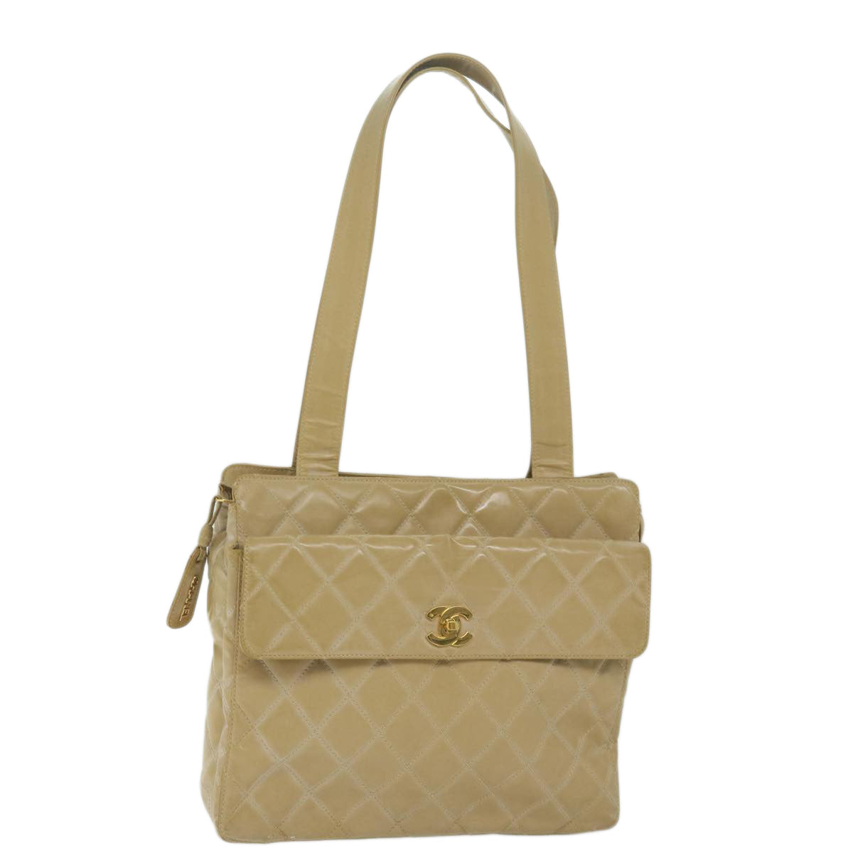 CHANEL Shoulder Bag Patent leather Beige CC bs10487