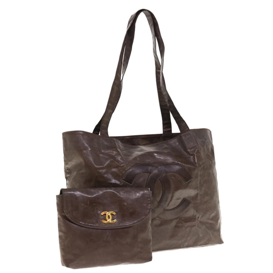 CHANEL Tote Bag Patent leather Brown CC bs10555