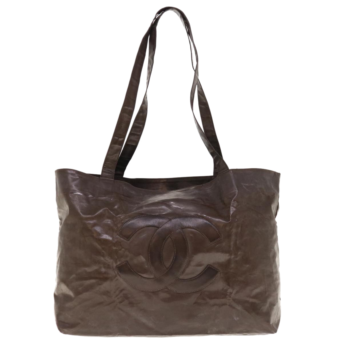 CHANEL Tote Bag Patent leather Brown CC bs10555