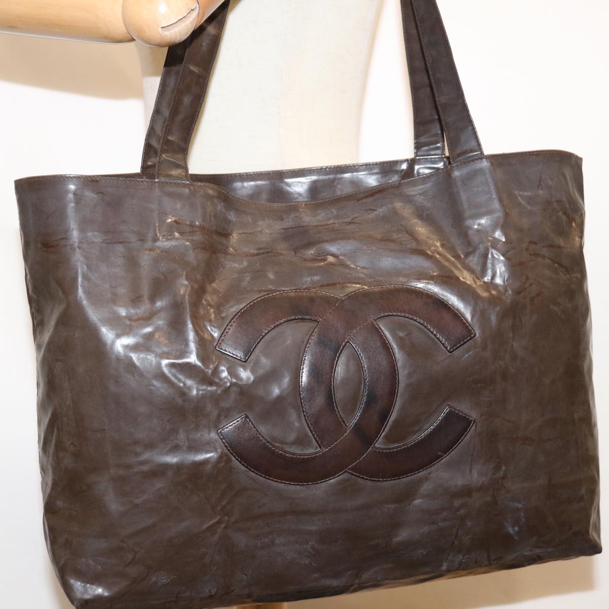 CHANEL Tote Bag Patent leather Brown CC bs10555