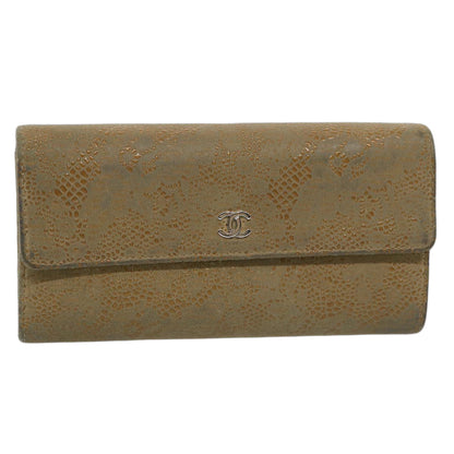 CHANEL Long Wallet Suede Beige CC bs10744