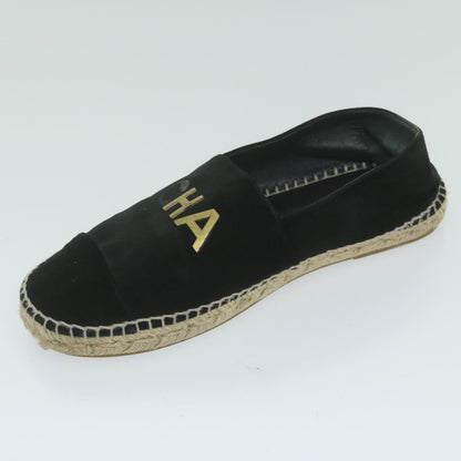 CHANEL Pumps Shoes Velor 38 Black CC bs10973
