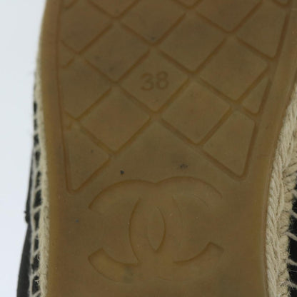 CHANEL Pumps Shoes Velor 38 Black CC bs10973