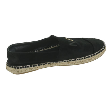 CHANEL Pumps Shoes Velor 38 Black CC bs10973