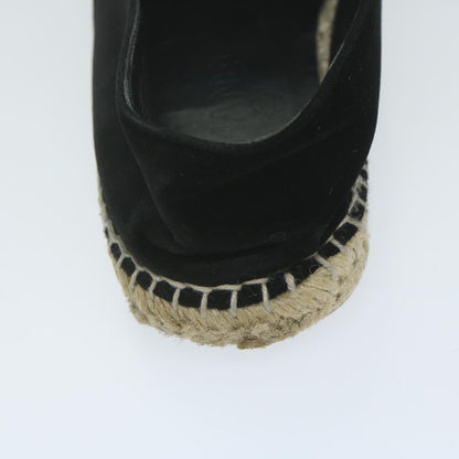 CHANEL Pumps Shoes Velor 38 Black CC bs10973