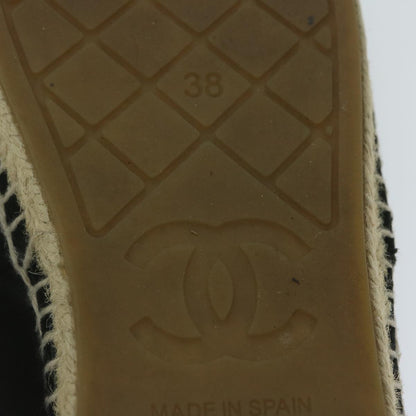 CHANEL Pumps Shoes Velor 38 Black CC bs10973