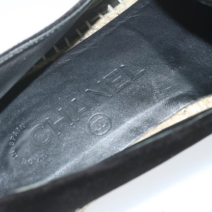 CHANEL Pumps Shoes Velor 38 Black CC bs10973