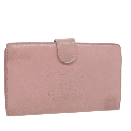 CHANEL Long Wallet Caviar Skin Pink CC bs11186