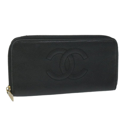 CHANEL Long Wallet Caviar Skin Black CC bs11198