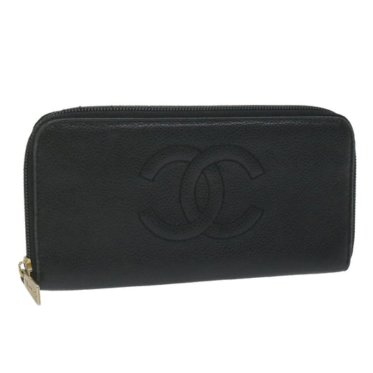 CHANEL Long Wallet Caviar Skin Black CC bs11198