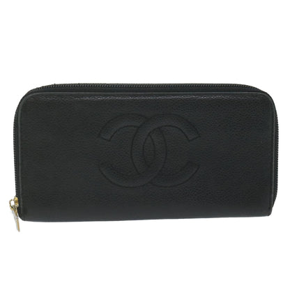 CHANEL Long Wallet Caviar Skin Black CC bs11198